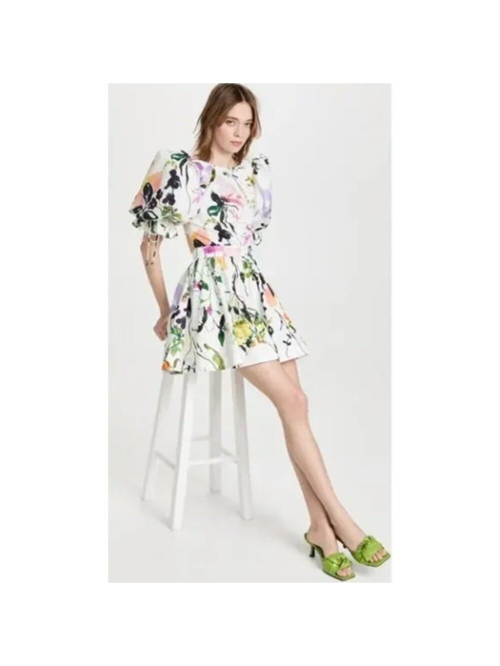 Aje Drift Floral Print Puff Sleeve Mini Dress‎ Open Back Cotton US XS / AU 6 - Picture 15 of 15